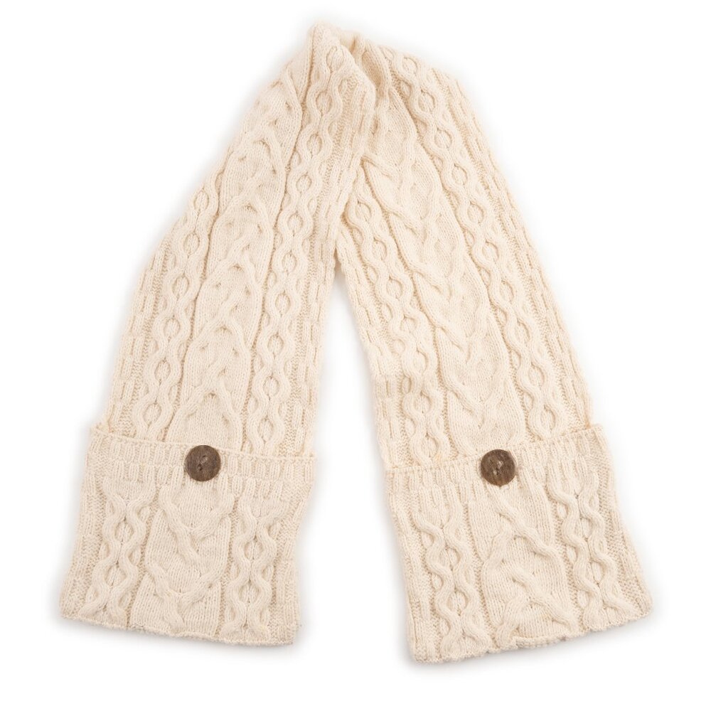 ARAN Woolen Mills Aran Pocket Scarf Natural Merino Wool cable knit scarf